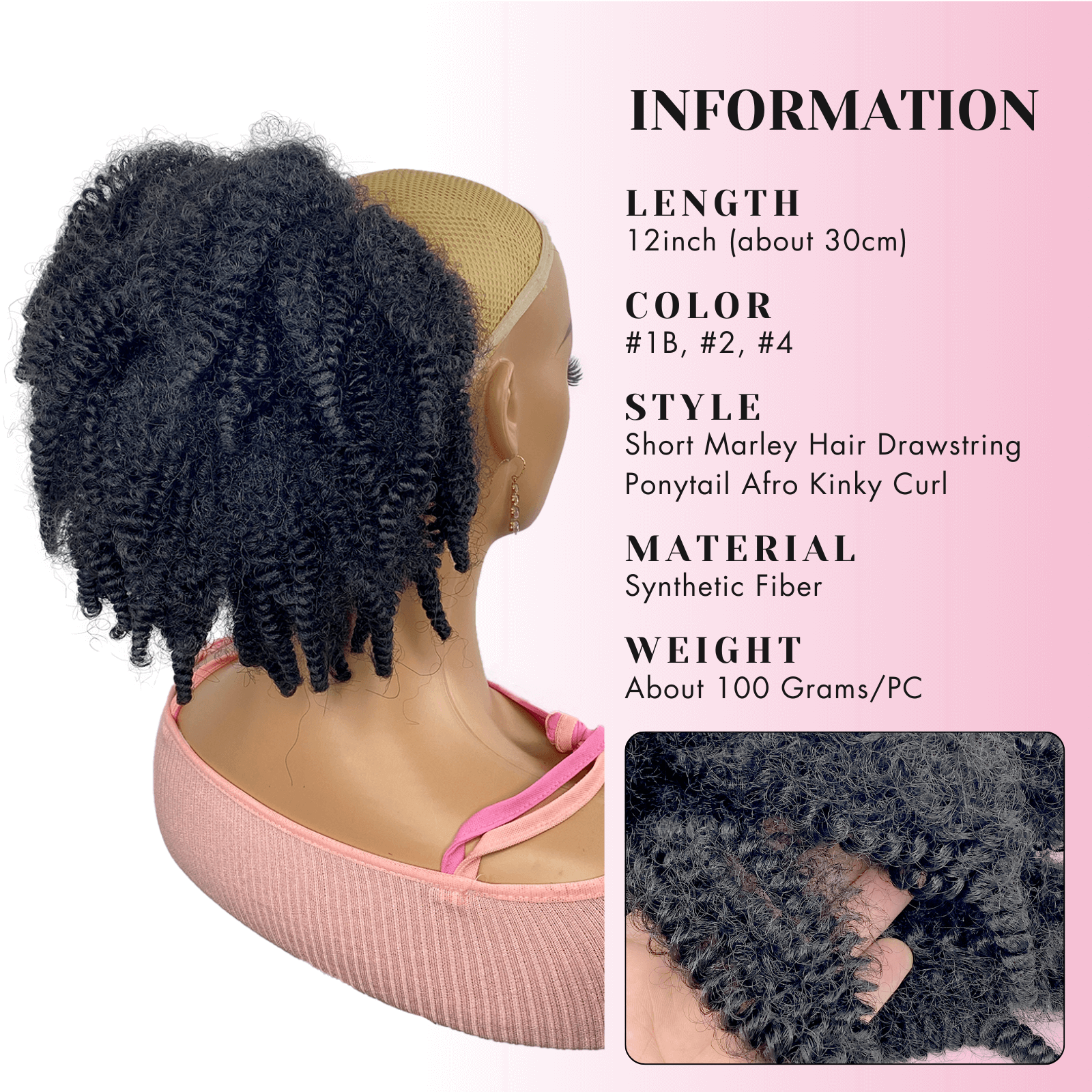 Short Marley Hair Drawstring Ponytail Black 4C Afro Puff Bun  display picture 1